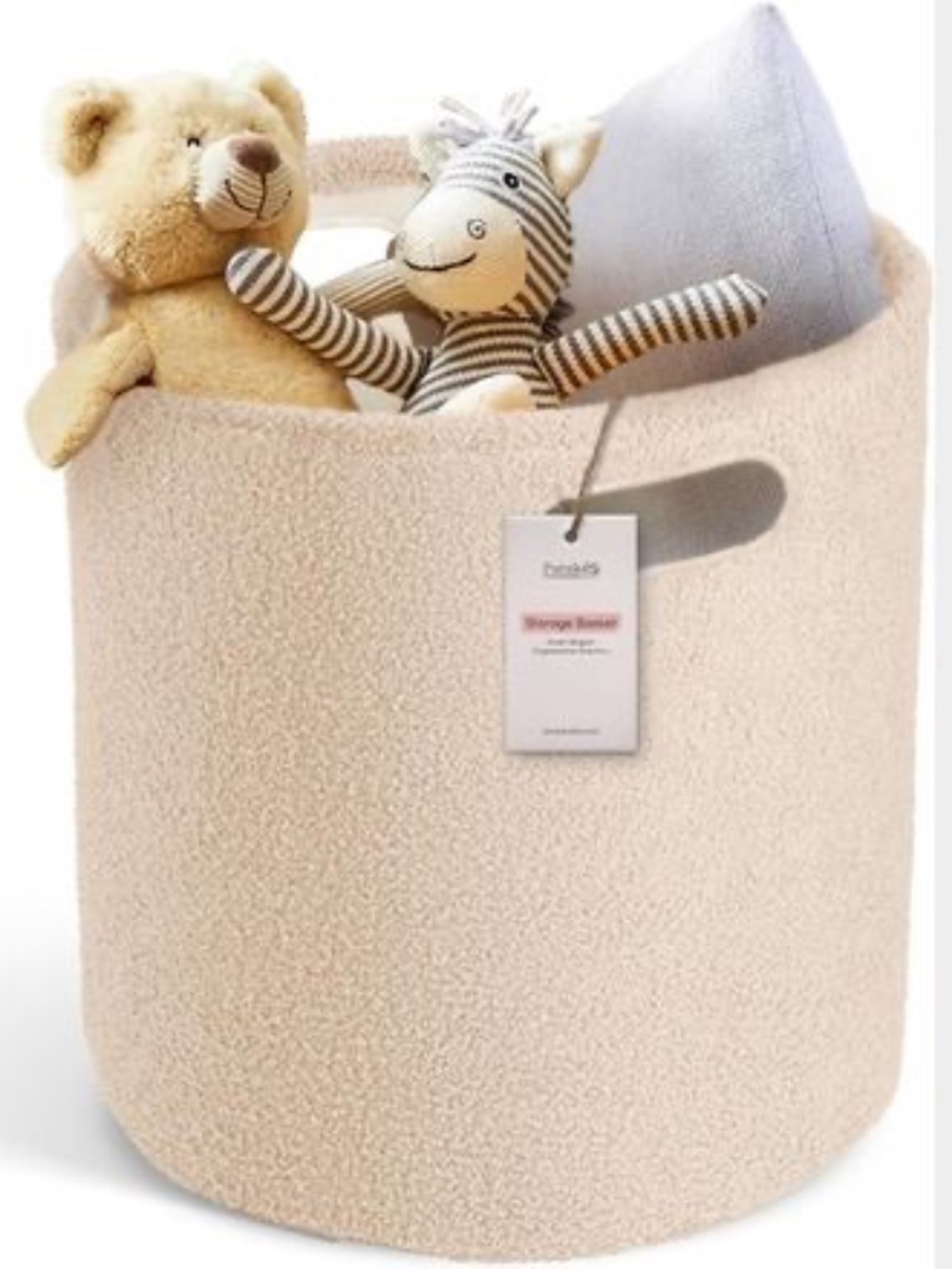 Cream Round Laundry Basket | Soft Storage Bin for Blankets, Living Room - Picture 2 of 6